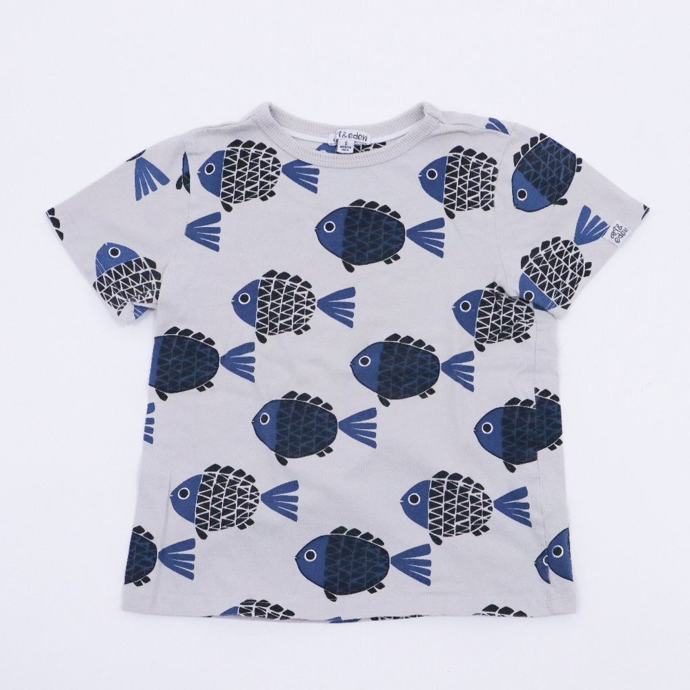 Art & Eden T-Shirt Tee Boys 5 Gray Blue Black Fish